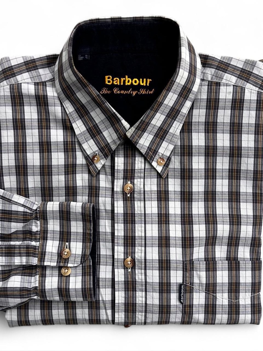 Barbour Men's White and Brown Plaid Button-Down Shirt